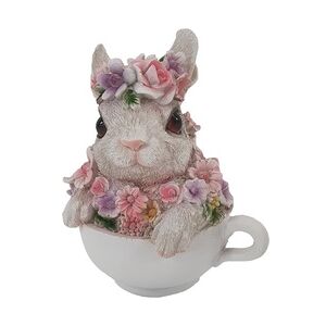 Weitere Dekofigur Hase mit Blumen in Tasse 15 x 12 x 10 cm weiß rosa