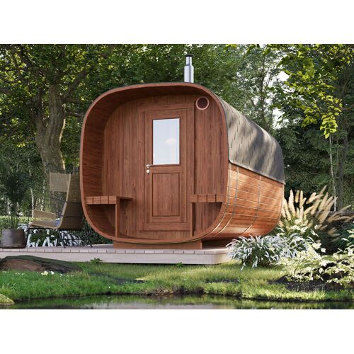 Sauna4Home B1 Fjordholz Fass-Sauna Modell Quadro 400 cm 2-Raum