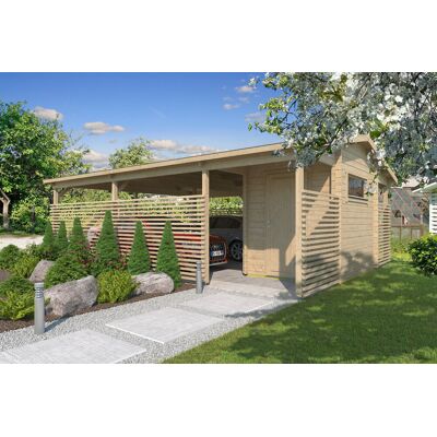 Fjordholz Doppel-Carport mit Abstellraum/Schuppen Fjordholz Doppel-Carport mit Abstellraum/Schuppen