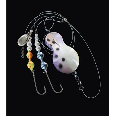 Jenzi UV Inliner Butt Löffel System mit 2 Anbissstellen bleifrei weiß/lila mit schwarzen Punkten, Gewicht 100g Jenzi UV Inliner Butt Löffel System mit 2 Anbissstellen bleifrei weiß/lila mit schwarzen Punkten, Gewicht 100g