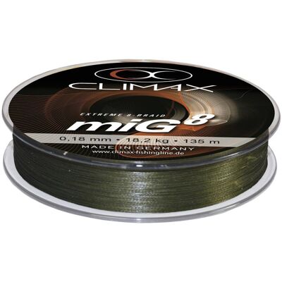 Climax miG 8 Braid rundgeflochten Farbe Oliv-Grün 135m ø 0,30mm Tragkraft 29,6kg Climax miG 8 Braid rundgeflochten Farbe Oliv-Grün 135m ø 0,30mm Tragkraft 29,6kg