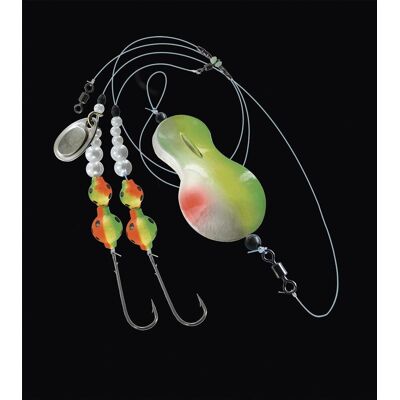 Jenzi UV Inliner Butt Löffel System mit 2 Anbissstellen bleifrei Farbe weiß/grün mit UV Punkt, Gewicht 80g Jenzi UV Inliner Butt Löffel System mit 2 Anbissstellen bleifrei Farbe weiß/grün mit UV Punkt, Gewicht 80g