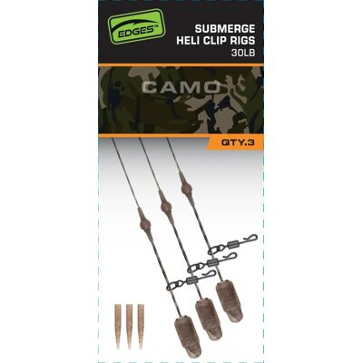 Fox Edges Camo Heli-Clip Rigs 30lb Submerge 3pcs Fox Edges Camo Heli-Clip Rigs 30lb Submerge 3pcs