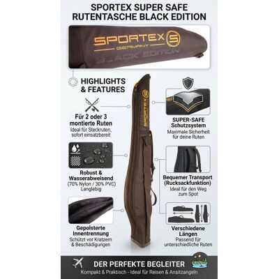 Sportex Super Safe Rutentasche Black Edition 2 Fächer Länge 150cm Rutenfutteral Angeltasche Rod Case Sportex Super Safe Rutentasche Black Edition 2 Fächer Länge 150cm Rutenfutteral Angeltasche Rod Case