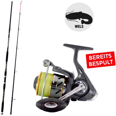 Waller-Set V: Lineaeffe Wallerrute 3,05m -350g 2-teilig + James Cook Rolle Alu Pro CO 6000 Braid mit Angelschnur Waller-Set V: Lineaeffe Wallerrute 3,05m -350g 2-teilig + James Cook Rolle Alu Pro CO 6000 Braid mit Angelschnur