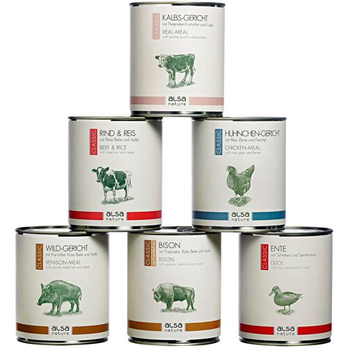 alsa-nature Classic Dosen-Menü-Mix 2, Anzahl: 6 x 800 g, 800 g, Hundefutter nass