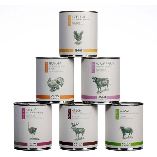 alsa-nature Classic Dosen-Menü-Mix, Anzahl: 6 x 800 g, 800 g, Hundefutter nass