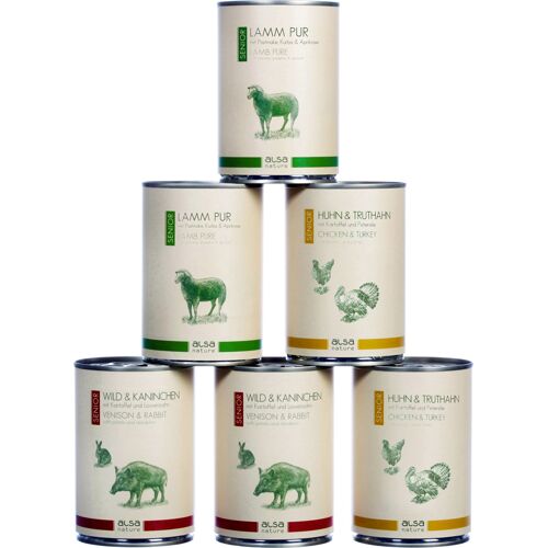 alsa-nature SENIOR Dosen-Menü-Mix, Anzahl: 6 x 400 g, 400 g, Hundefutter nass