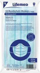 Lifemed Mundschutz 3-lagiges Vlies 9,5 cm x 17,5 cm blau mit Nasenbügel Typ II 5 x 10 = 50 Stück