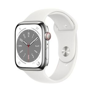 Apple Watch Series 8 LTE 45mm Edelstahl Silber Sportarmband Weiß