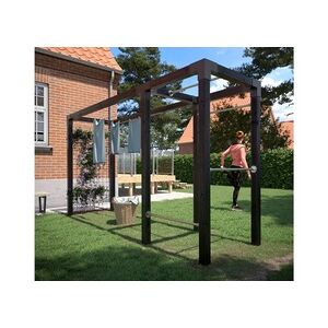 meingartenversand.de Outdoor Fitnessgerät Cubic aus Holz mit Stahlspalier und Wäscheleine in der Größe 369 x 108 x 208 cm in Schwarz