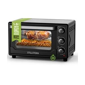 Stillstern Minibackofen mit Umluft (25L, DE Version, inkl. Frittierkorb) Auftauen, 2 Std. Timer, Ofenhandschuhe, Rezeptheft, Drehspieß, 1500W, Toaster Grill Pizzaofen Mini Backofen ideal für Camping