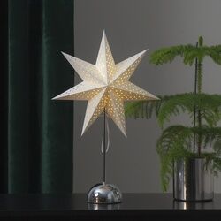 StarTrading LED Papierstern Lottie - stehend - 7-zackig - 46 warmwei√üe LED - D: 35cm, H: 55cm - wei√ü/silber