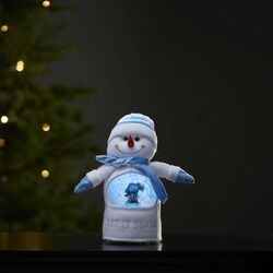 StarTrading LED Stoff-Figur Schneemann - Schneekugel mit Sensor - 1 warmwei√üe LED - H: 26cm - Batteriebetrieb