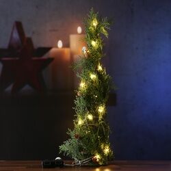 MARELIDA LED Minibaum THUJA - kleine braune Zapfen - 20 warmwei√üe LED - H: 55cm - Timer - Batterie - gr√on