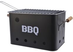 GAUMENKICK Mini Box Grill - Kohlegrill - H√∂he 21cm - inkl. Grillrost - Holztragegriffe - Metall - schwarz