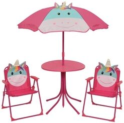 MARELIDA Kindersitzgruppe Einhorn FIONA - 2 St√ohle und Tisch mit Sonnenschirm - 4teilig - pink, rosa