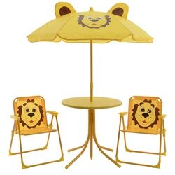 MARELIDA Kindersitzgruppe L√∂we LIO - 2 St√ohle und Tisch mit Sonnenschirm - 4teilig - gelb