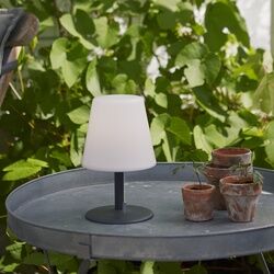 StarTrading LED Garten Tischlampe - H: 26,5cm - wei√üer Lampenschirm, D: 16cm - Batteriebetrieb - Outdoor