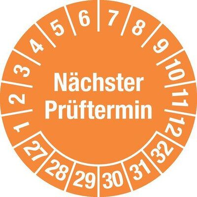 Nobrand Prüfplakette "Nächster Prüftermin", 27 - 32, Orange, Folie, Sk, 30 Mm, Ve = 5 Bogen À 15 Stück Nobrand Prüfplakette "Nächster Prüftermin", 27 - 32, Orange, Folie, Sk, 30 Mm, Ve = 5 Bogen À 15 Stück