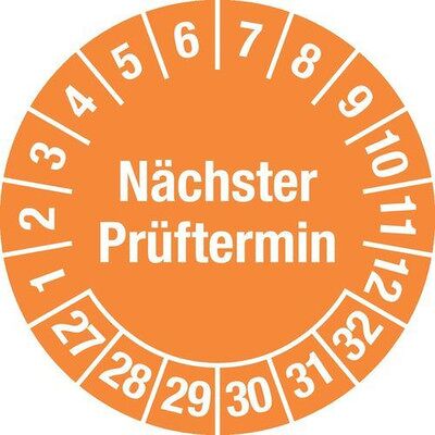 Nobrand Prüfplakette "Nächster Prüftermin", 27 - 32, Bei Öl, Orange, Folie, Sk, 30 Mm, Ve = 5 Bogen À 15 St. Nobrand Prüfplakette "Nächster Prüftermin", 27 - 32, Bei Öl, Orange, Folie, Sk, 30 Mm, Ve = 5 Bogen À 15 St.