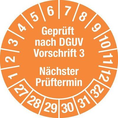 Nobrand Prüfplakette "Geprüft Dguv/termin", 27 - 32, Orange, Folie, Sk, 30 Mm, Ve = 5 Bogen À 15 Stück Nobrand Prüfplakette "Geprüft Dguv/termin", 27 - 32, Orange, Folie, Sk, 30 Mm, Ve = 5 Bogen À 15 Stück