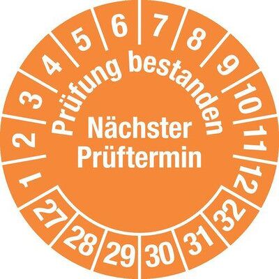 Nobrand Prüfplakette "Prüfung Best./näch. Termin", 27 - 32, Grün, Folie, Sk, 30 Mm, Ve = 5 Bogen À 15 Stück Nobrand Prüfplakette "Prüfung Best./näch. Termin", 27 - 32, Grün, Folie, Sk, 30 Mm, Ve = 5 Bogen À 15 Stück