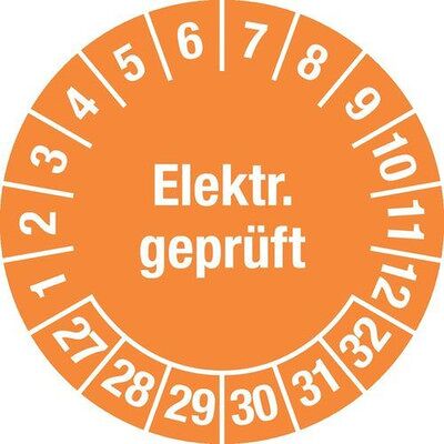 Nobrand Prüfplakette "Elektr. Geprüft", 27 - 32, Orange, Folie, Selbstklebend, 30 Mm, Ve = 5 Bogen À 15 St. Nobrand Prüfplakette "Elektr. Geprüft", 27 - 32, Orange, Folie, Selbstklebend, 30 Mm, Ve = 5 Bogen À 15 St.