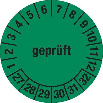 Nobrand Prüfplakette "Geprüft", 27 - 32, Grün, Folie, Selbstklebend, 30 Mm, Ve = 5 Bogen À 15 Stück Nobrand Prüfplakette "Geprüft", 27 - 32, Grün, Folie, Selbstklebend, 30 Mm, Ve = 5 Bogen À 15 Stück