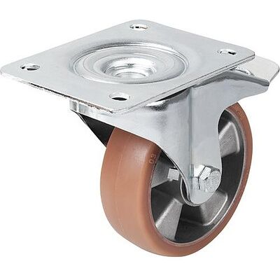 Kipp Lenkrolle Mit Feststellsys Stop-Fix, D=150, B=50, Polyurethan, M.Geringem Rollwiderstand, Komp:Stahl Kipp Lenkrolle Mit Feststellsys Stop-Fix, D=150, B=50, Polyurethan, M.Geringem Rollwiderstand, Komp:Stahl