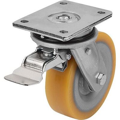 Kipp Lenkrolle Mit Feststellsys Stop-Top Polyurethan, Komp:Stahl, D=250, B=60 Kipp Lenkrolle Mit Feststellsys Stop-Top Polyurethan, Komp:Stahl, D=250, B=60