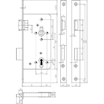 KFV Einsteckschloss 154-1/2, Profilzylinder, Stahlriegel - Schloss KFV Einsteckschloss 154-1/2, Profilzylinder, Stahlriegel - Schloss