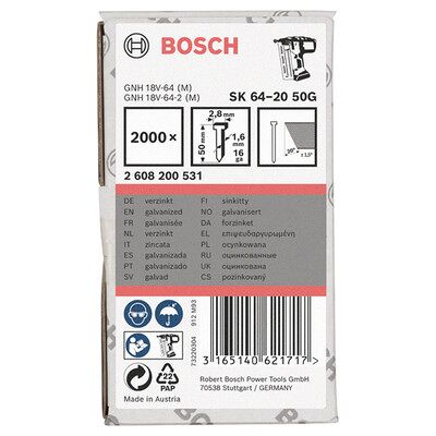 Bosch Senkkopf-Stift Sk64 20g, 50 Mm Verzinkt, 2000 Stk. Bosch Senkkopf-Stift Sk64 20g, 50 Mm Verzinkt, 2000 Stk.