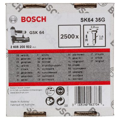 Bosch Senkkopf-Stift Sk64 35g, 1,6 Mm, 35 Mm, Verzinkt, 2500er-Pack Bosch Senkkopf-Stift Sk64 35g, 1,6 Mm, 35 Mm, Verzinkt, 2500er-Pack