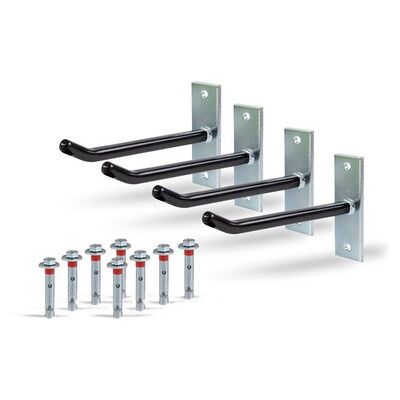 Alberts Felgenhalter-Set, 4 Stahlhaken Auf Platte, 8 Schrauben Und Dübel, Verzinkt Alberts Felgenhalter-Set, 4 Stahlhaken Auf Platte, 8 Schrauben Und Dübel, Verzinkt