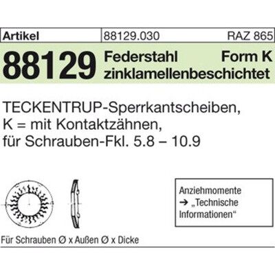 Teckentrup Modell 88129 Zinklamellenbeschichtete Federstahl Sperrkantscheibe Teckentrup Modell 88129 Zinklamellenbeschichtete Federstahl Sperrkantscheibe