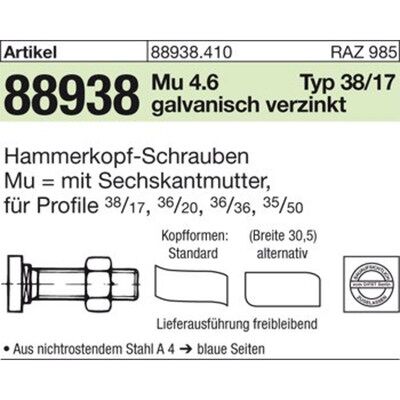 Sonstige Halfenschrauben - M12 x 50 Gal Zn 38/17 - Halfenschrauben Sonstige Halfenschrauben - M12 x 50 Gal Zn 38/17 - Halfenschrauben