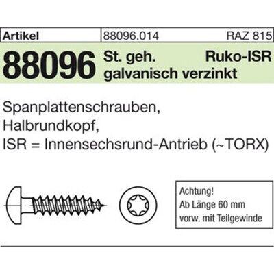 Nobrand Spanplattenschrauben 89096 Halbrundkopf Ce Stahl 4,5 X 50 -T20 Galv. Verzinkt Nobrand Spanplattenschrauben 89096 Halbrundkopf Ce Stahl 4,5 X 50 -T20 Galv. Verzinkt