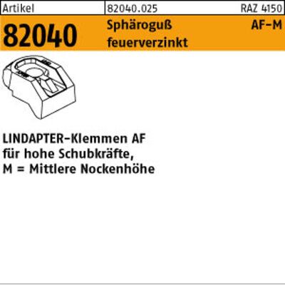 Nobrand Lindapter Klemmen Art 82040 Sphäro-Guß Af Mm 20 Feuerverzinkt, Mittel S Nobrand Lindapter Klemmen Art 82040 Sphäro-Guß Af Mm 20 Feuerverzinkt, Mittel S