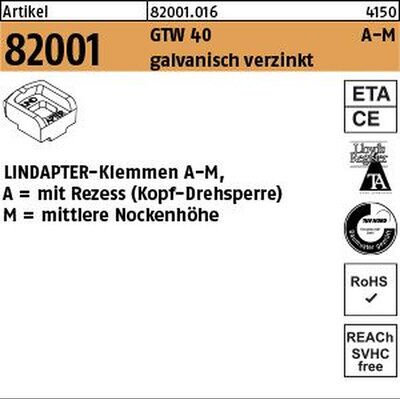 Nobrand Lindapter-Klemmen Art 82001 Gt A Mm 20 Galv. Verzinkt, Mittel S Nobrand Lindapter-Klemmen Art 82001 Gt A Mm 20 Galv. Verzinkt, Mittel S