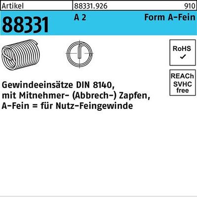 Nobrand Gewindeeinsätze Art 88331 Amecoil A 2 Am 20 X 1,5 X 40 A 2 S Nobrand Gewindeeinsätze Art 88331 Amecoil A 2 Am 20 X 1,5 X 40 A 2 S