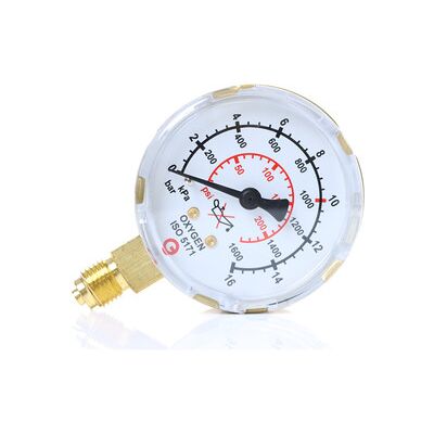 Elmag Arbeitsdruckmanometer (Sauerstoff) Ø63mm, 0-16 Lt./min., Ag 1/4" Unten, Druckreg Elmag Arbeitsdruckmanometer (Sauerstoff) Ø63mm, 0-16 Lt./min., Ag 1/4" Unten, Druckreg