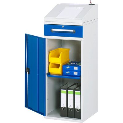 Rau. Beistellschrank-Stehpult Modell 02, Ral 7035 / Ral 5010, 450 X 520mm Rau. Beistellschrank-Stehpult Modell 02, Ral 7035 / Ral 5010, 450 X 520mm