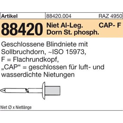 Nobrand Blindniete Art 88420 Cap - Alu/st. 4 X 11 S Nobrand Blindniete Art 88420 Cap - Alu/st. 4 X 11 S