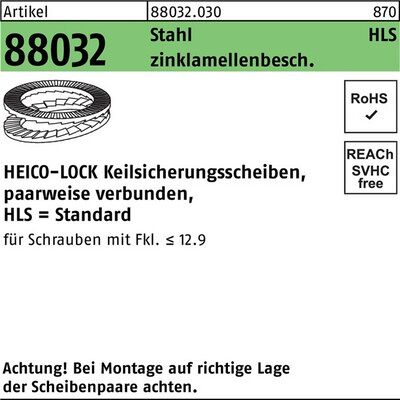 Heico Modell 88032 Zinklamellenbeschichtete Breite Keilsicherungsscheibe - Sicherungsscheibe Heico Modell 88032 Zinklamellenbeschichtete Breite Keilsicherungsscheibe - Sicherungsscheibe
