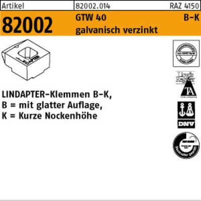 Nobrand Lindapter-Klemme Art 82002 Gt B Km 20 Galvanisch Verzinkt, Kurz * S Nobrand Lindapter-Klemme Art 82002 Gt B Km 20 Galvanisch Verzinkt, Kurz * S
