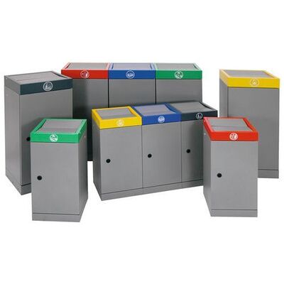Nobrand Wertstoffbehälter Mit Schwingdeckel, 30 Liter, Korpus Weißaluminium, Kopf Blau Nobrand Wertstoffbehälter Mit Schwingdeckel, 30 Liter, Korpus Weißaluminium, Kopf Blau