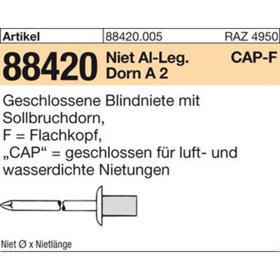 Nobrand Blindniete Art 88420 Cap - Alu/a 2 3,2 X 10,5 S Nobrand Blindniete Art 88420 Cap - Alu/a 2 3,2 X 10,5 S