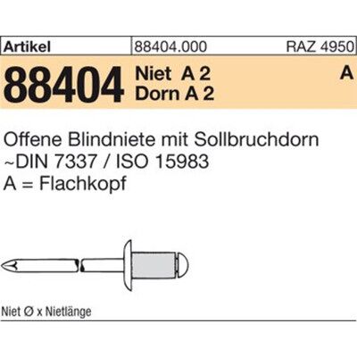 Nobrand 88404 A 2/a 2 Flachkopf Blindniete - Blindniete Nobrand 88404 A 2/a 2 Flachkopf Blindniete - Blindniete