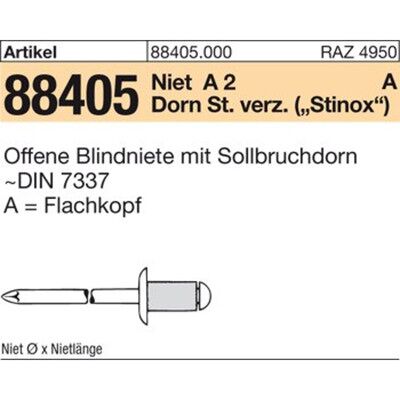 Nobrand Blindniete Art 88405 A 2/stahl Verzinkt Flako A 4 X 10 S Nobrand Blindniete Art 88405 A 2/stahl Verzinkt Flako A 4 X 10 S